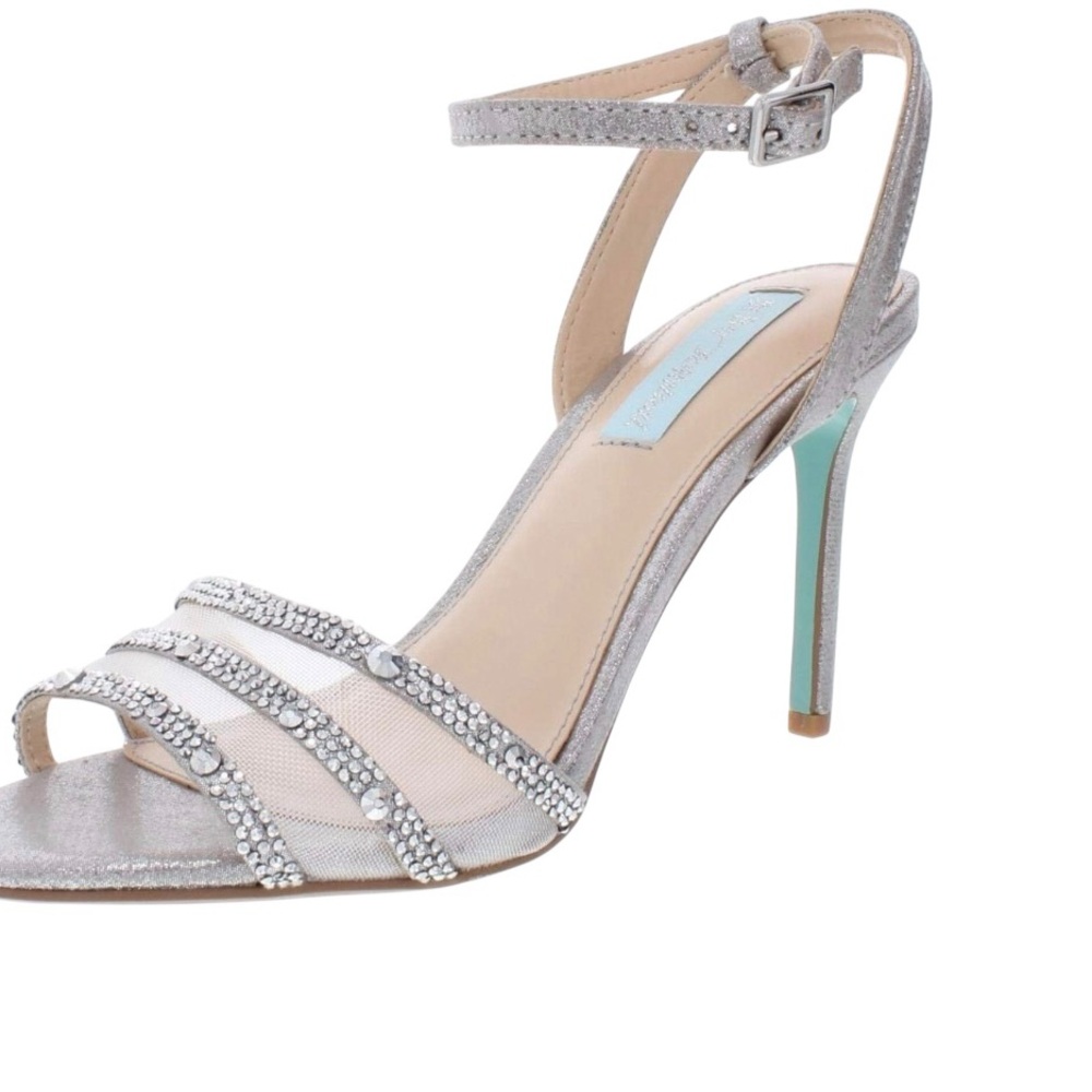 Blue by Betsey Johnson Veda heel sandals stiletto silver rhinestone details Sz 7
